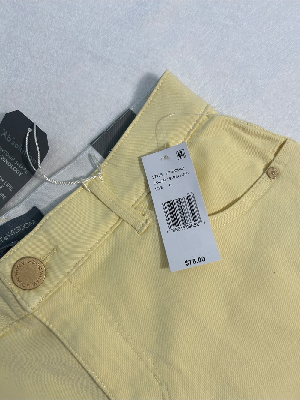 Wit & Wisdom 6 Pants Sam High Rise “Ab”solution Ankle Wide Leg Lemon Lush NWT - Picture 5 of 8